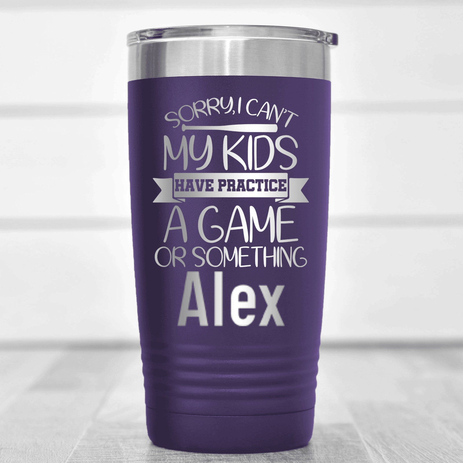 Purple Baseball Mom Tumbler With Baseball Mom Sorry My Kids Have Practice Design