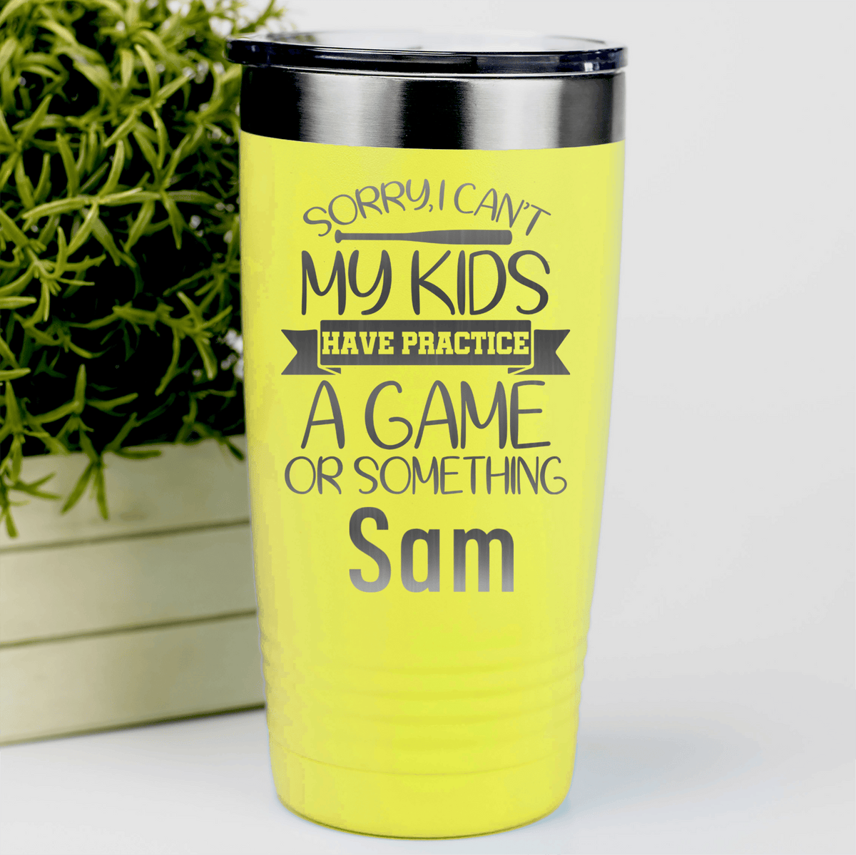 Yellow Baseball Mom Tumbler With Baseball Mom Sorry My Kids Have Practice Design