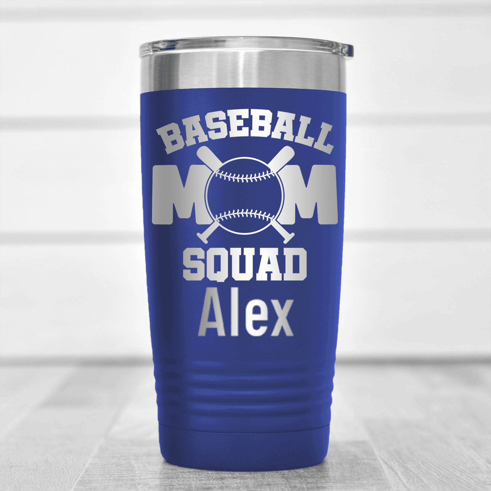 Blue Baseball Mom Tumbler With Baseball Squad Moms Design