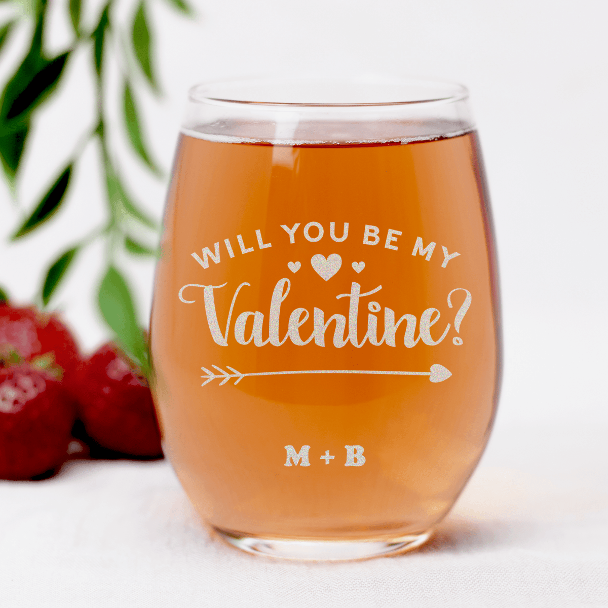Personalized Be My Valentine Stemless Wine Glass for her, Customized Gifts for Women by Groovy Girl Gifts