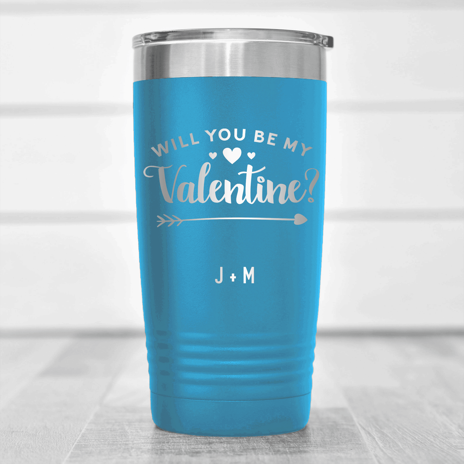 Light Blue Valentines Day Tumbler With Be My Valentine Design