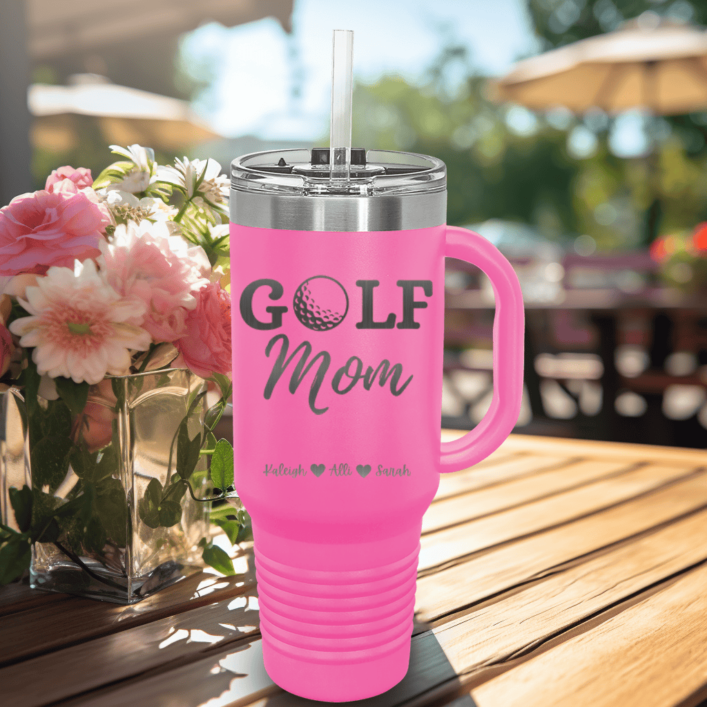 Teal Golf Mom Travel Mug With Handle With Best Golf Mom Design