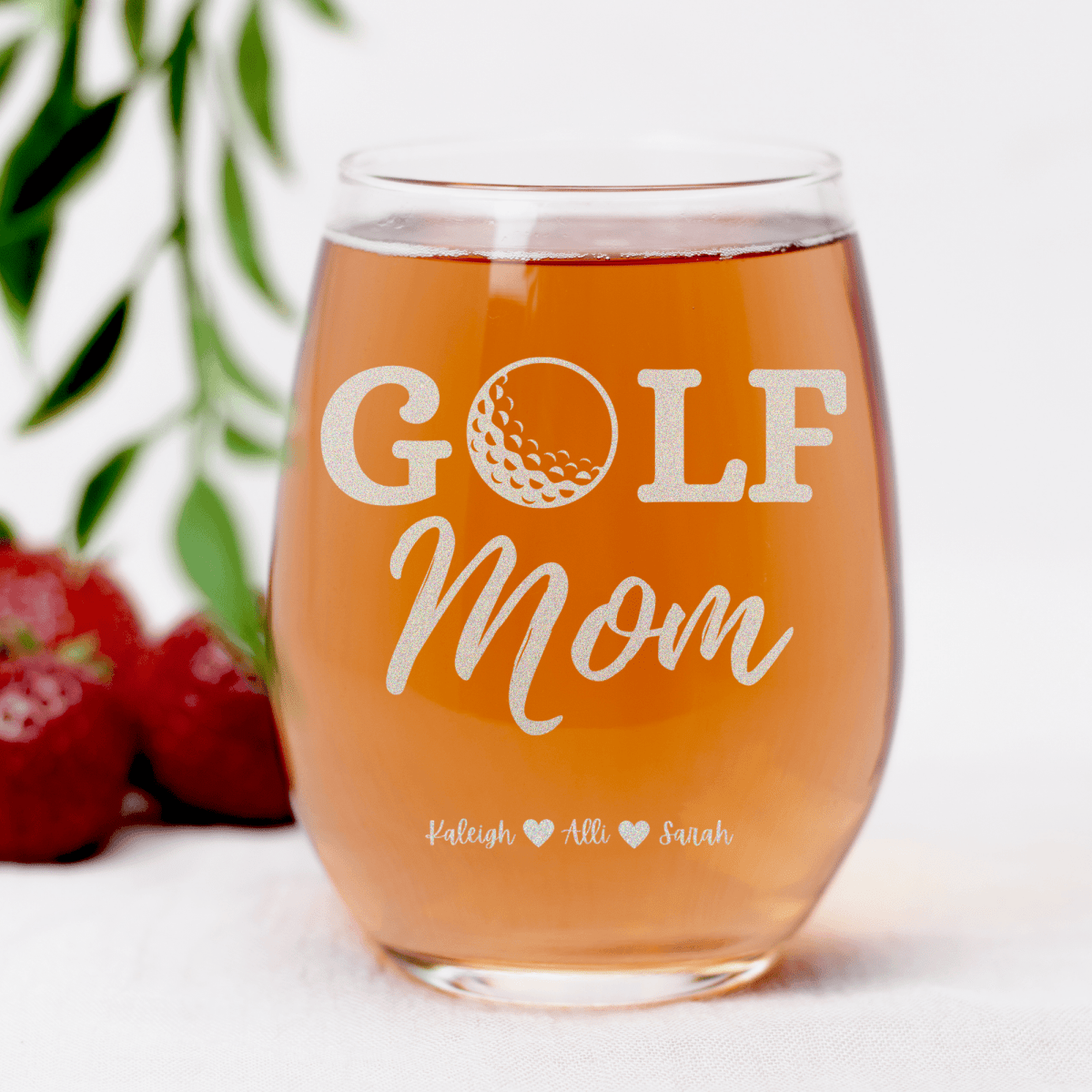 Personalized Best Golf Mom Stemless Wine Glass for her, Customized Gifts for Women by Groovy Girl Gifts