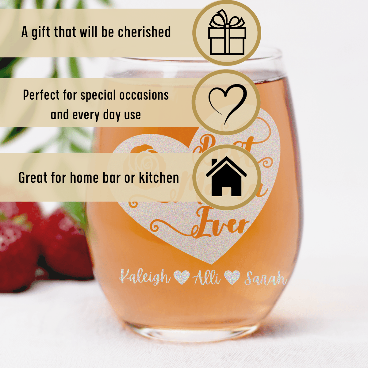 Personalized Best Mama Ever Stemless Wine Glass for her, Customized Gifts for Women by Groovy Girl Gifts
