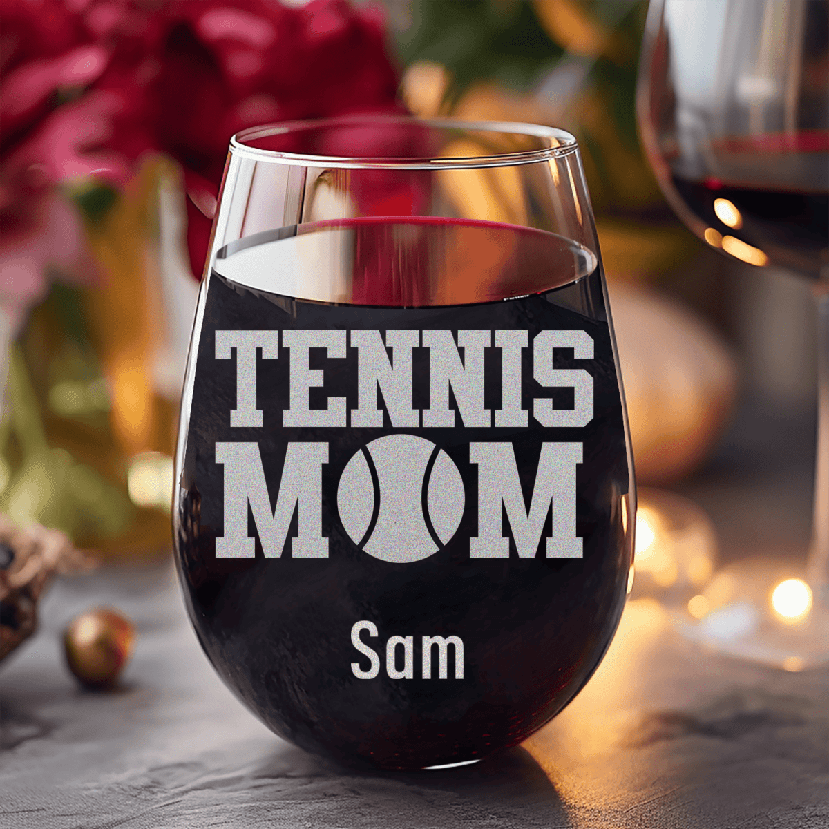 Personalized Best Tennis Mom Stemless Wine Glass for her, Customized Gifts for Women by Groovy Girl Gifts