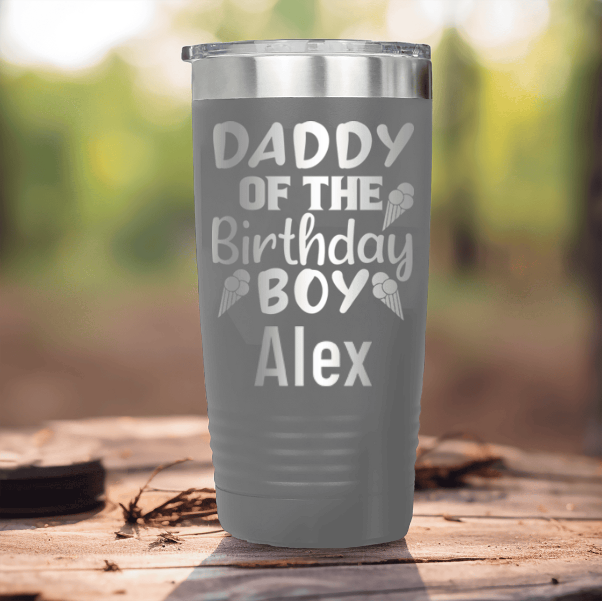 Grey Birthday Tumbler With Birthday Dad Design