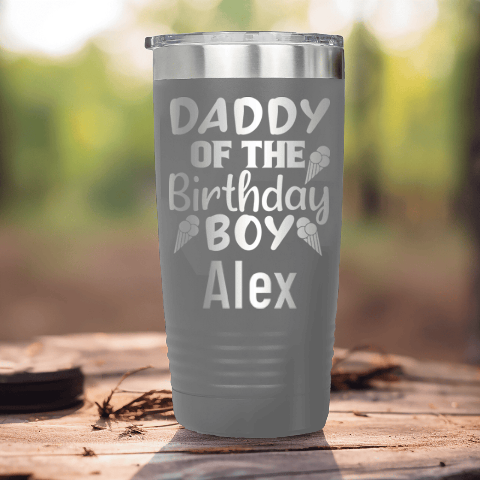 Grey Birthday Tumbler With Birthday Dad Design