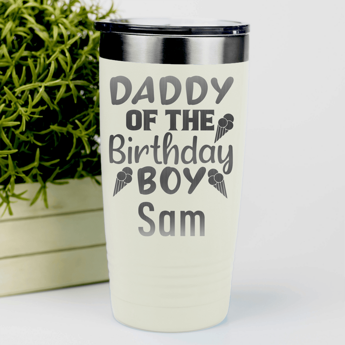 White Birthday Tumbler With Birthday Dad Design