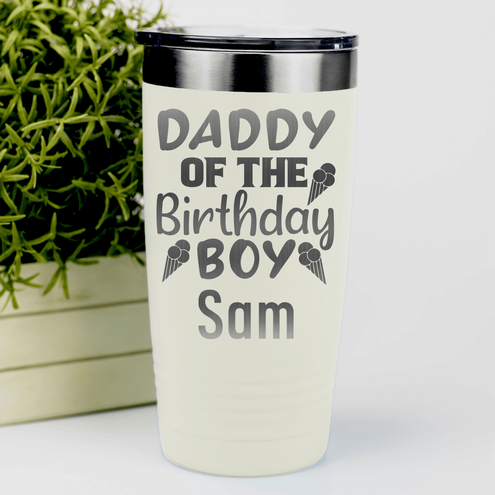 White Birthday Tumbler With Birthday Dad Design
