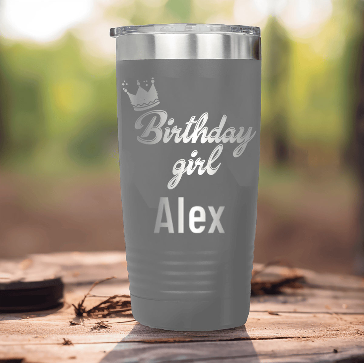 Grey Birthday Tumbler With Birthday Girl Design