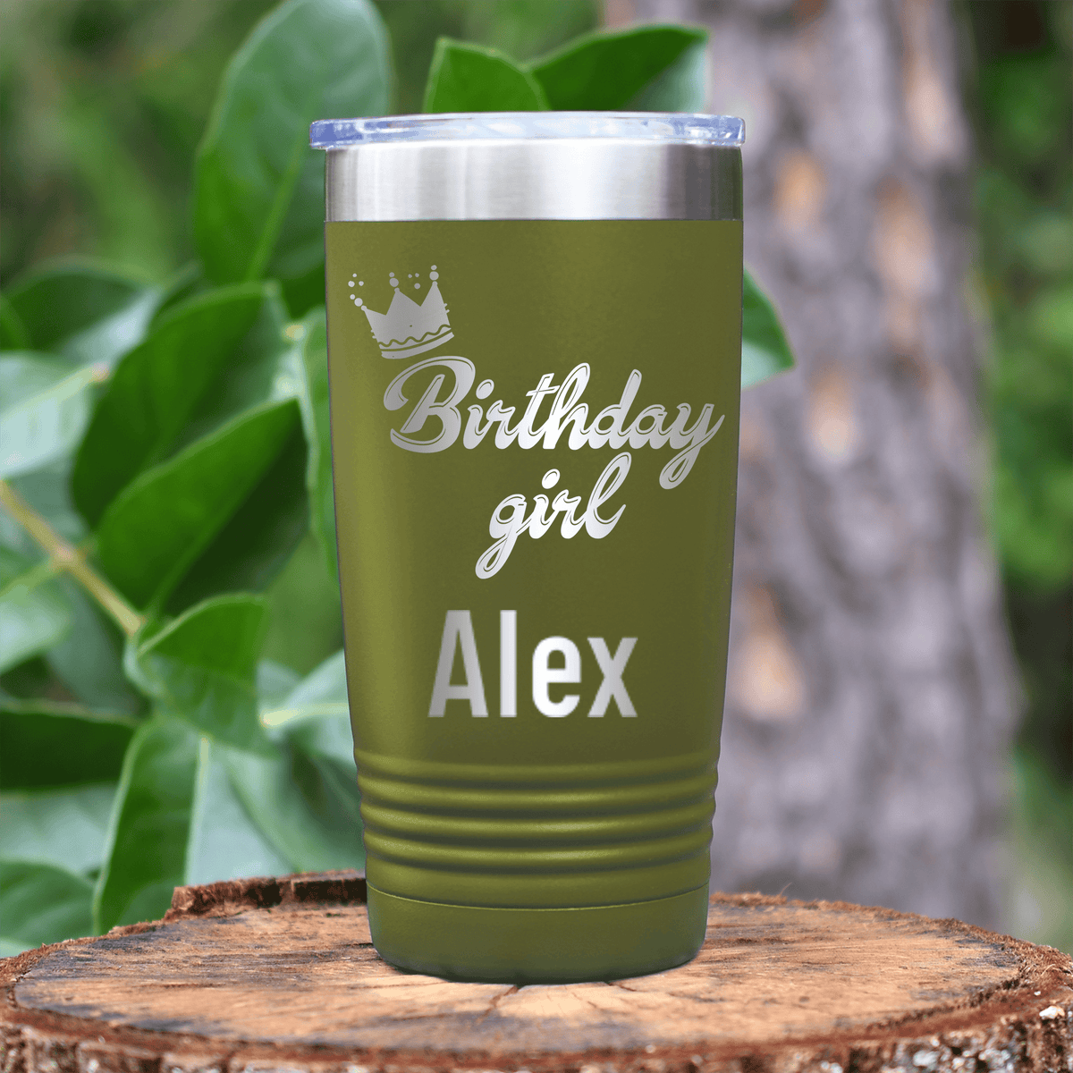 Military Green Birthday Tumbler With Birthday Girl Design
