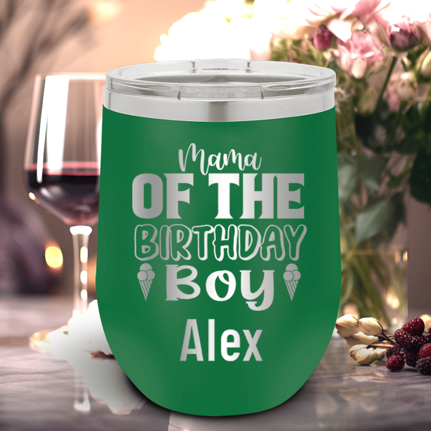 Green Birthday Wine Tumbler With Birthday Mom Design