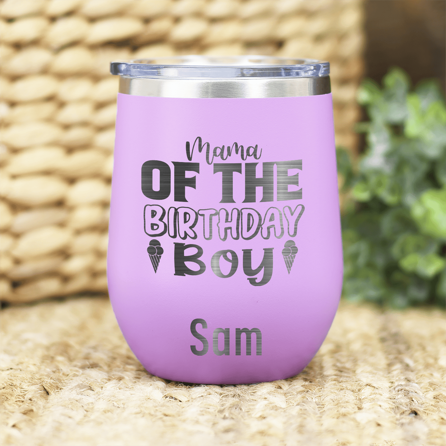 Light Purple Birthday Wine Tumbler With Birthday Mom Design