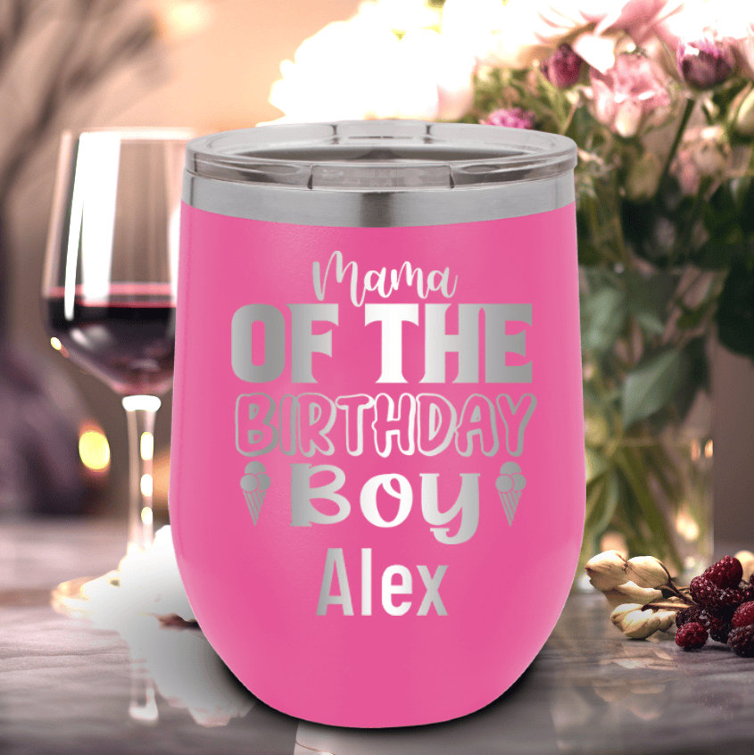 Pink Birthday Wine Tumbler With Birthday Mom Design