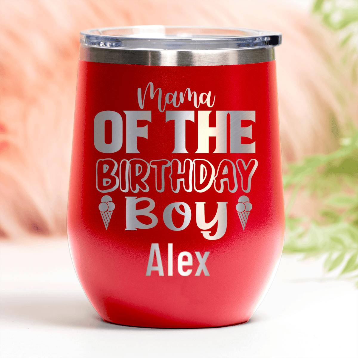Red Birthday Wine Tumbler With Birthday Mom Design