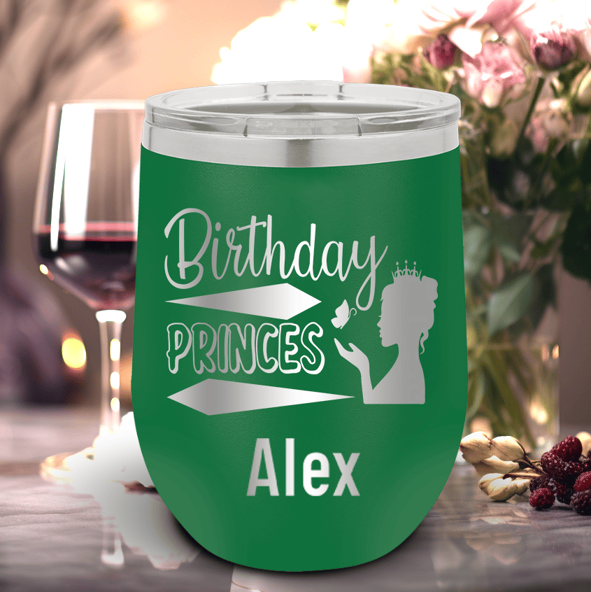 Green Birthday Wine Tumbler With Birthday Princess Design Design