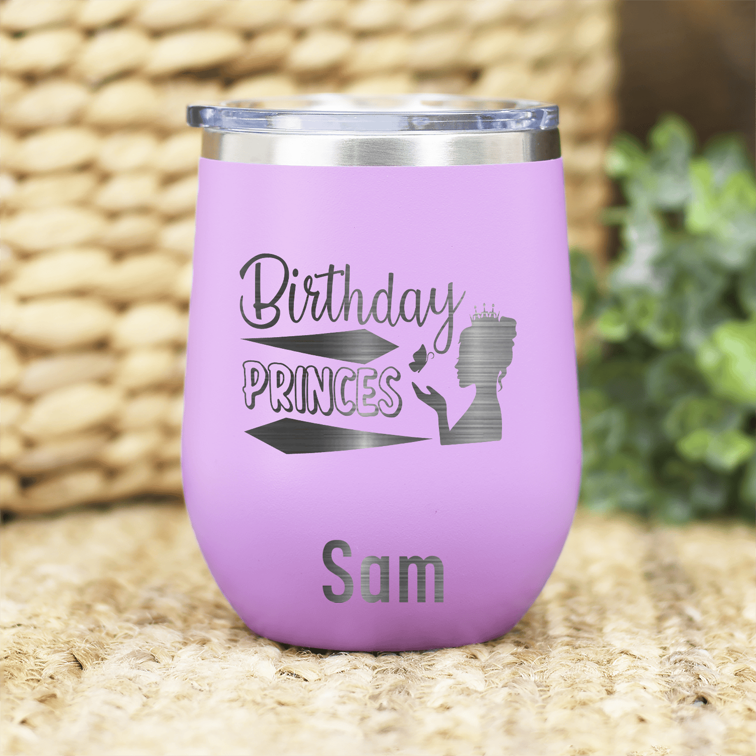 Light Purple Birthday Wine Tumbler With Birthday Princess Design Design