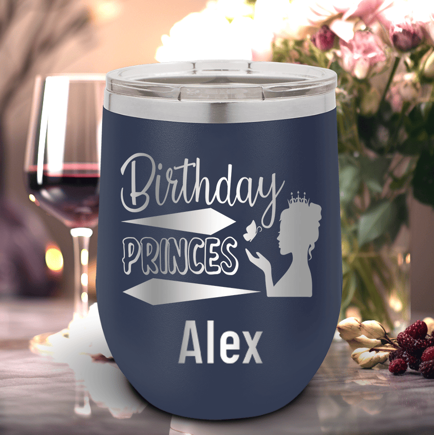 Navy Birthday Wine Tumbler With Birthday Princess Design Design