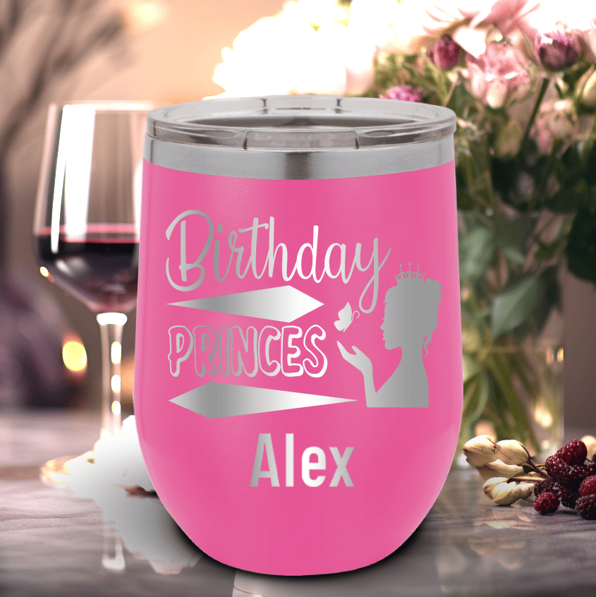 Pink Birthday Wine Tumbler With Birthday Princess Design Design
