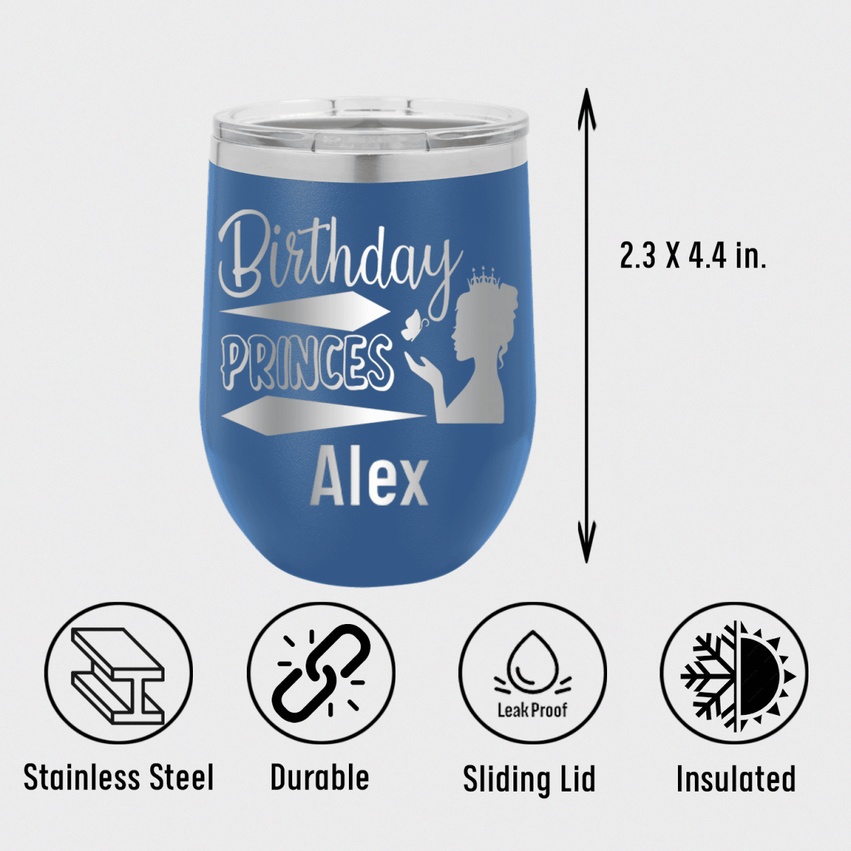 Personalized Birthday Princess Design Wine Tumbler for her, Customized Gifts for Women by Groovy Girl Gifts