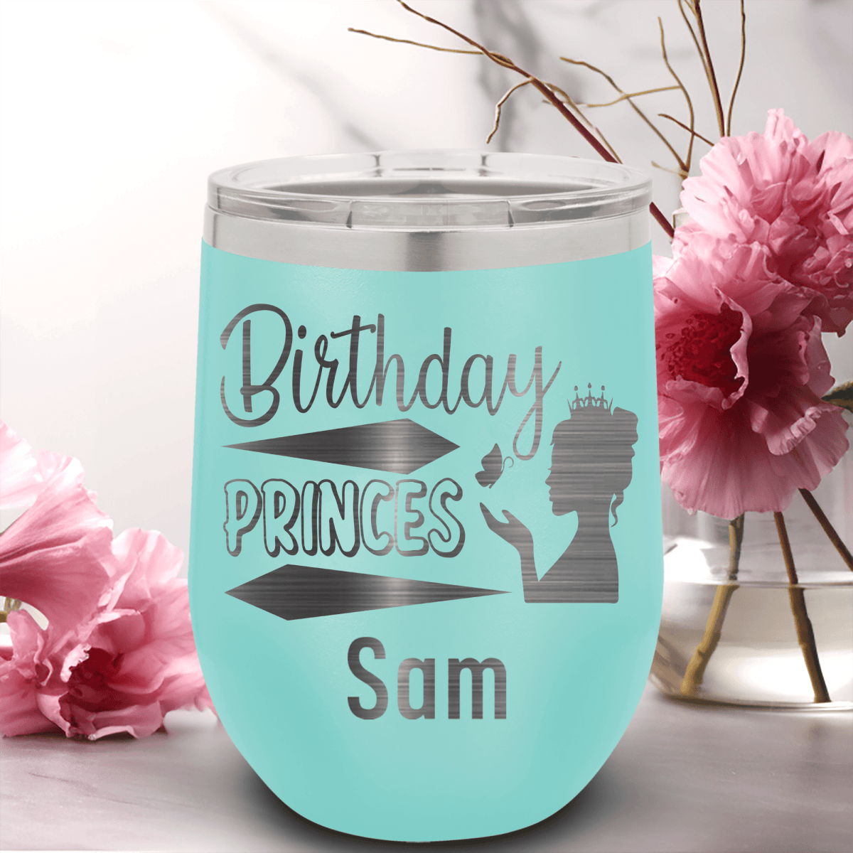 Teal Birthday Wine Tumbler With Birthday Princess Design Design