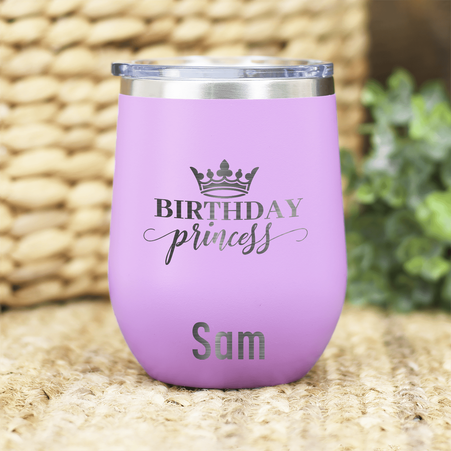 Light Purple Birthday Wine Tumbler With Birthday Princess Design