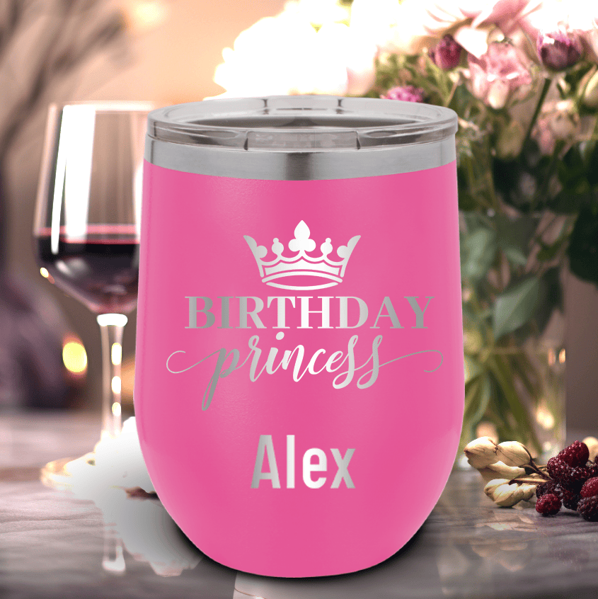 Pink Birthday Wine Tumbler With Birthday Princess Design