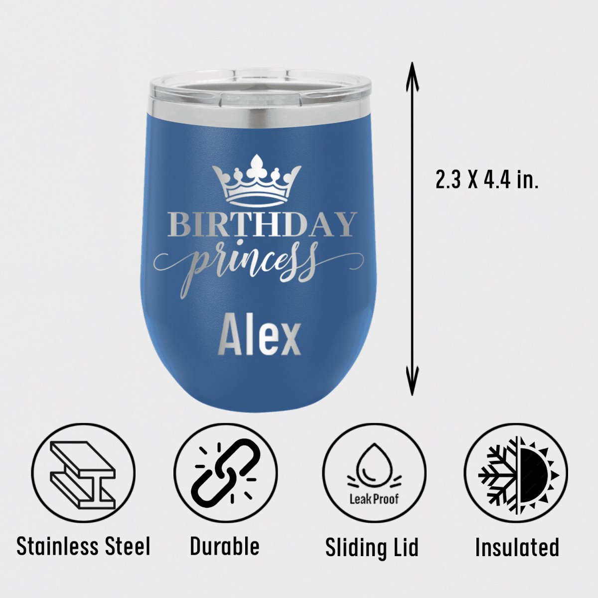 Personalized Birthday Princess Wine Tumbler for her, Customized Gifts for Women by Groovy Girl Gifts