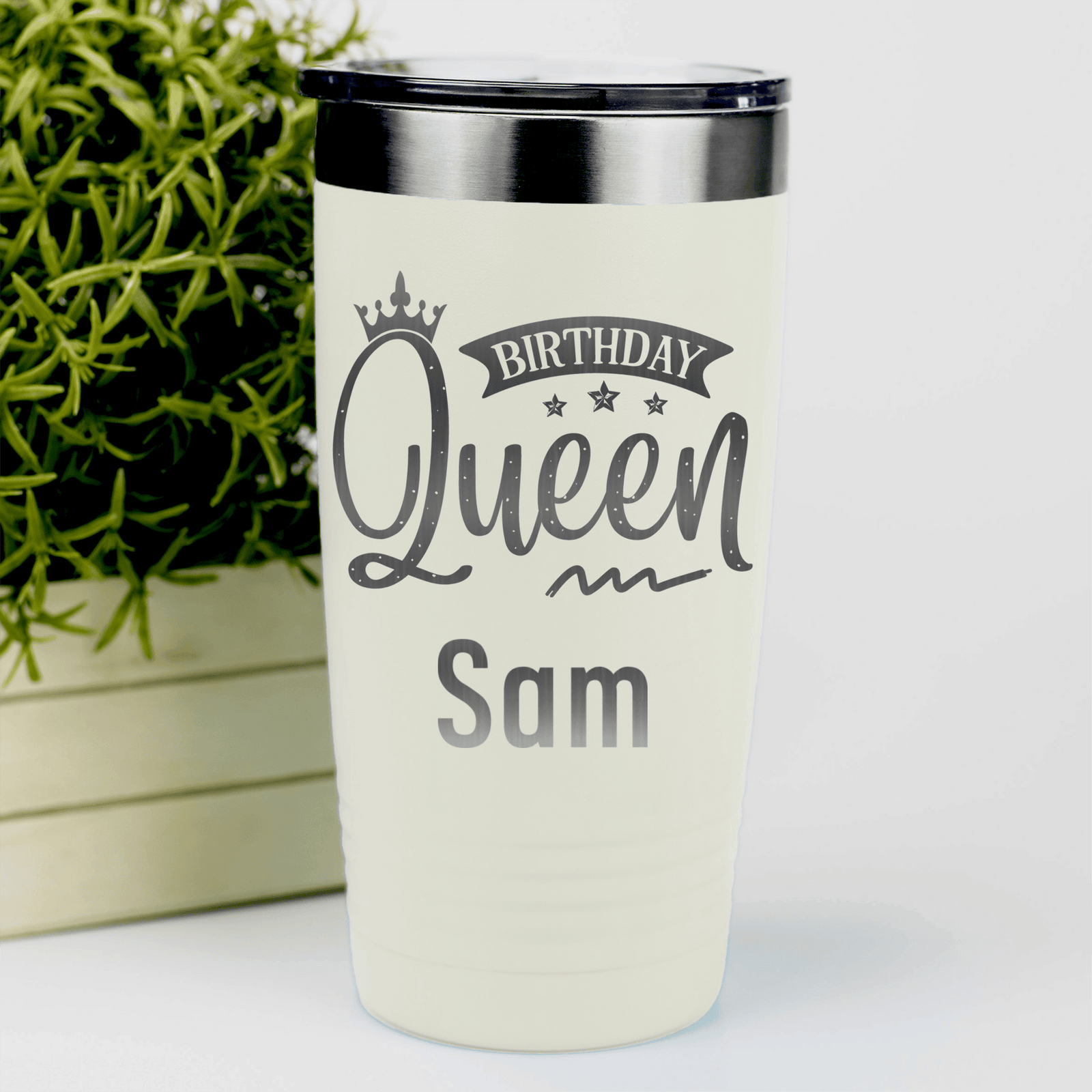 White Birthday Tumbler With Birthday Queen Design