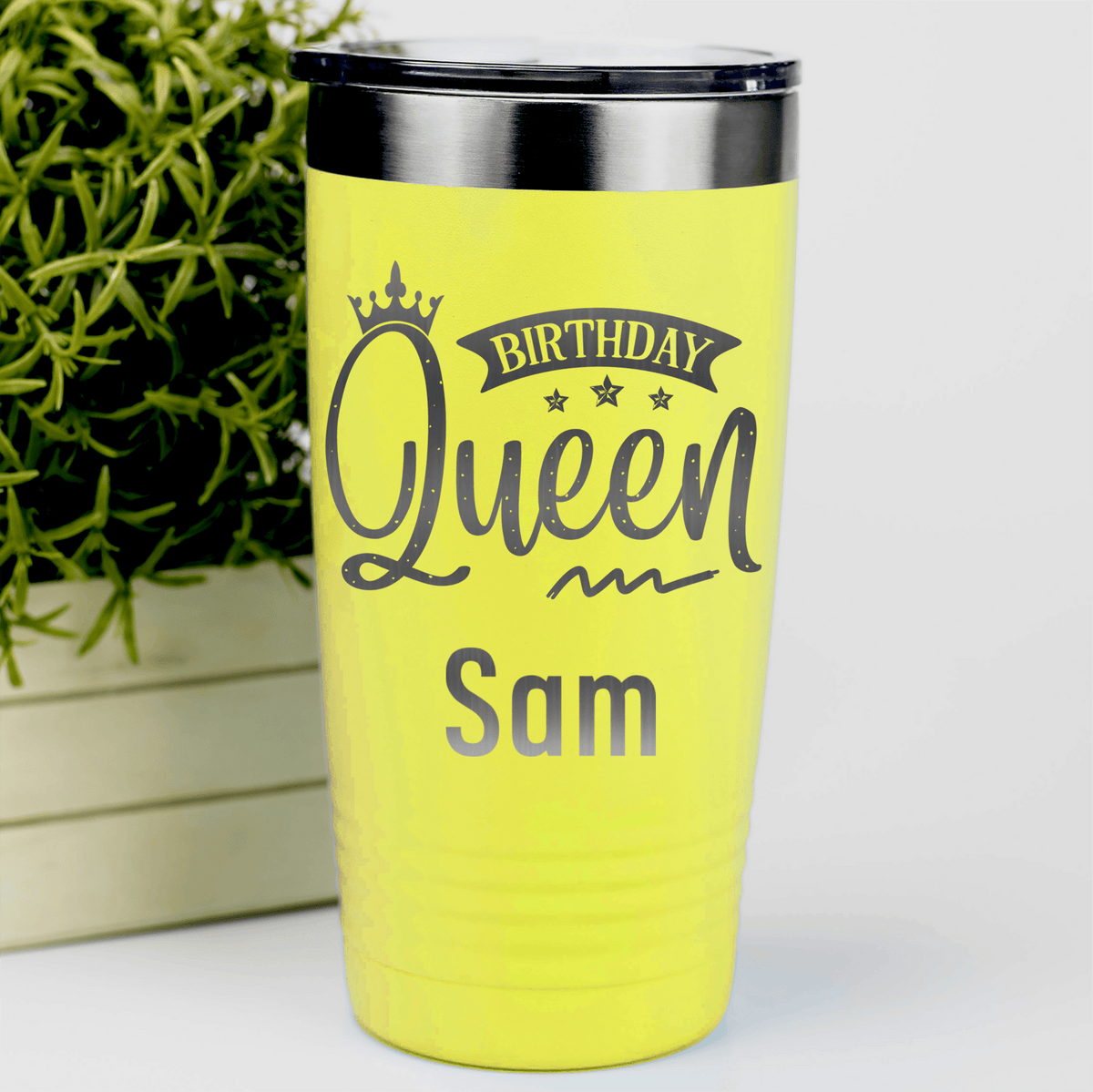 Yellow Birthday Tumbler With Birthday Queen Design