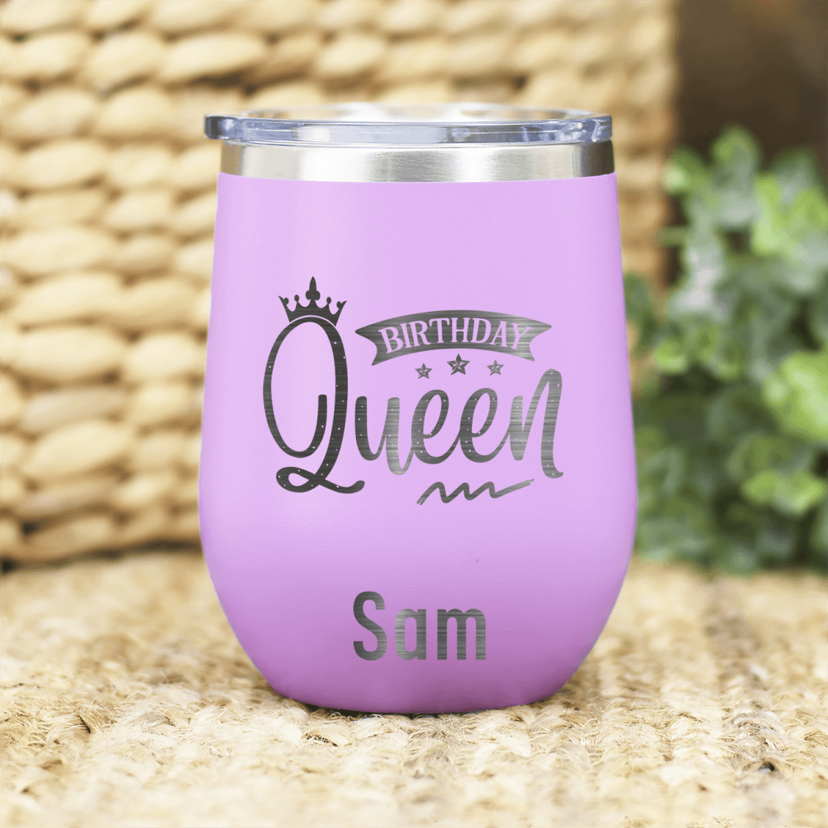 Light Purple Birthday Wine Tumbler With Birthday Queen Design