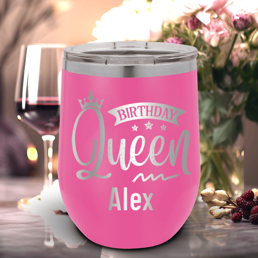 Pink Birthday Wine Tumbler With Birthday Queen Design