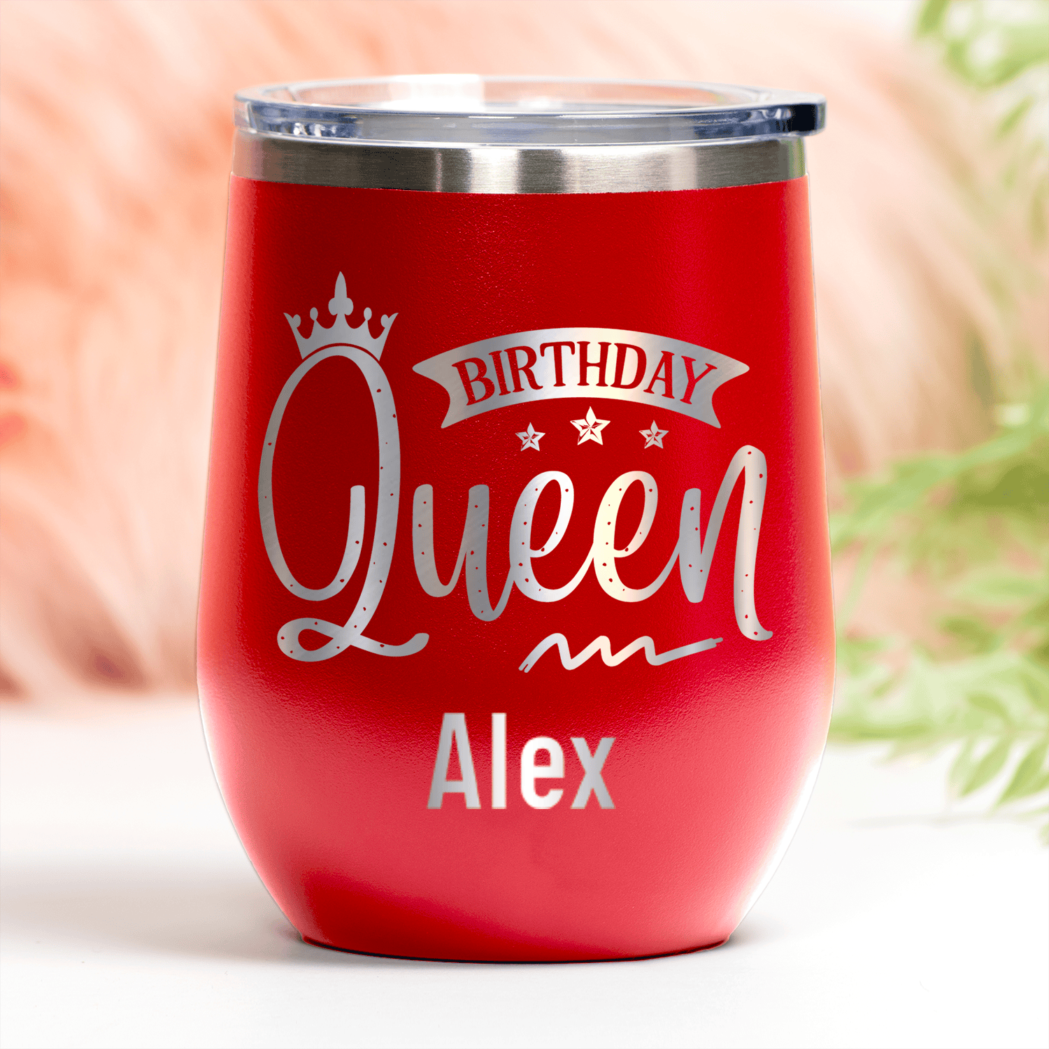 Red Birthday Wine Tumbler With Birthday Queen Design
