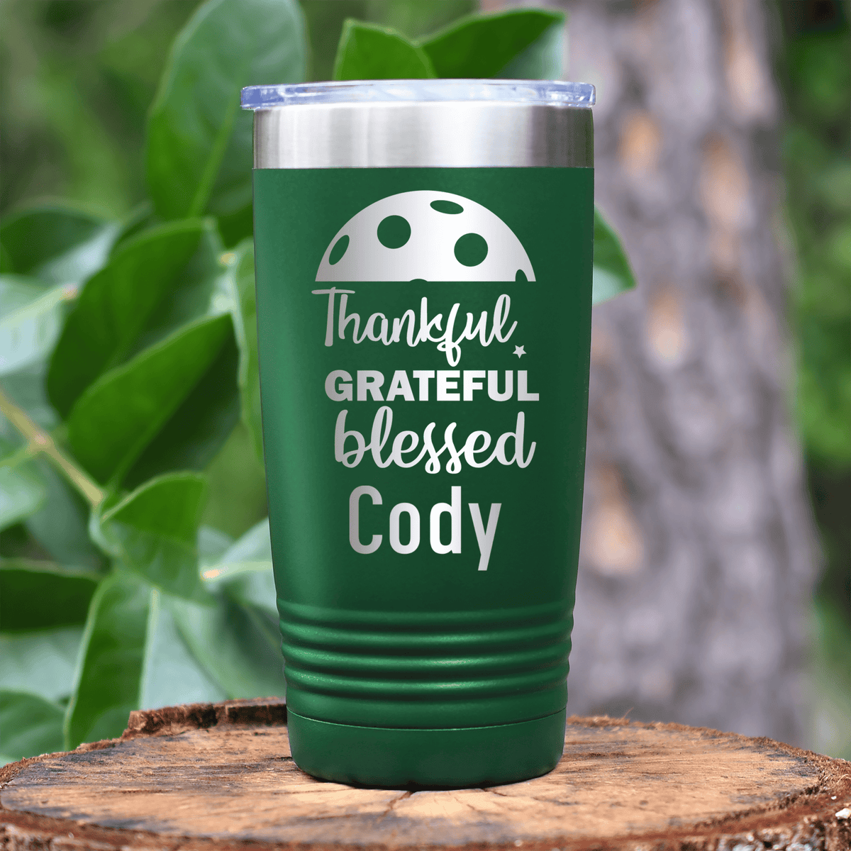 Green Pickleball Tumbler With Blessed For Pickleball Design