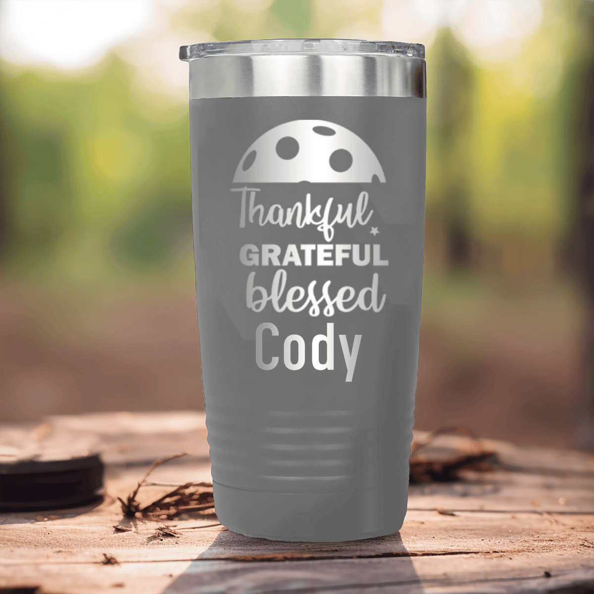 Grey Pickleball Tumbler With Blessed For Pickleball Design