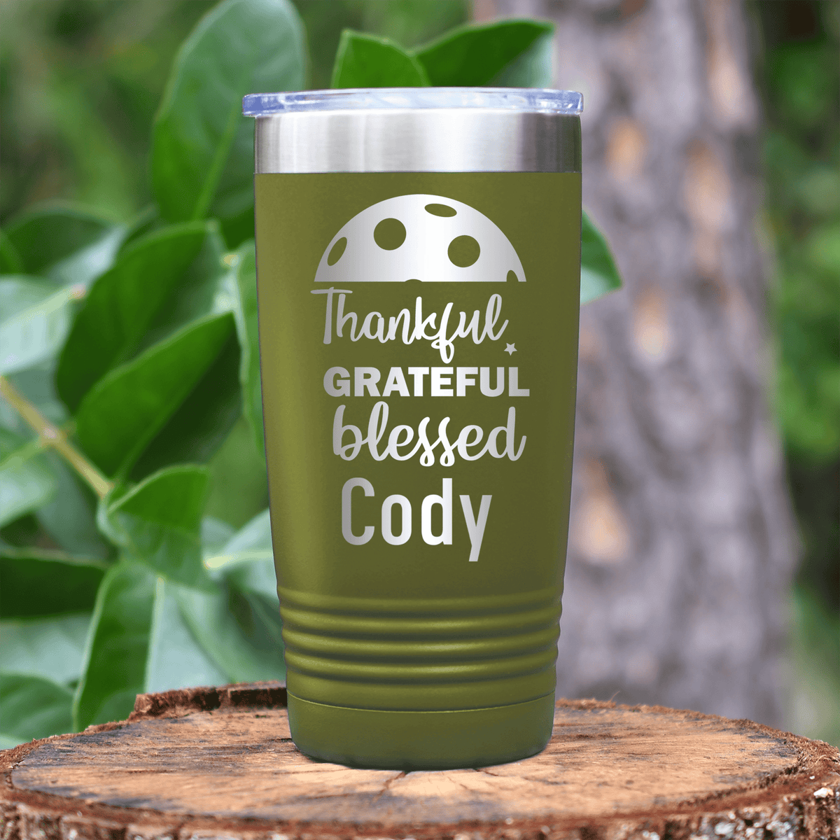 Military Green Pickleball Tumbler With Blessed For Pickleball Design