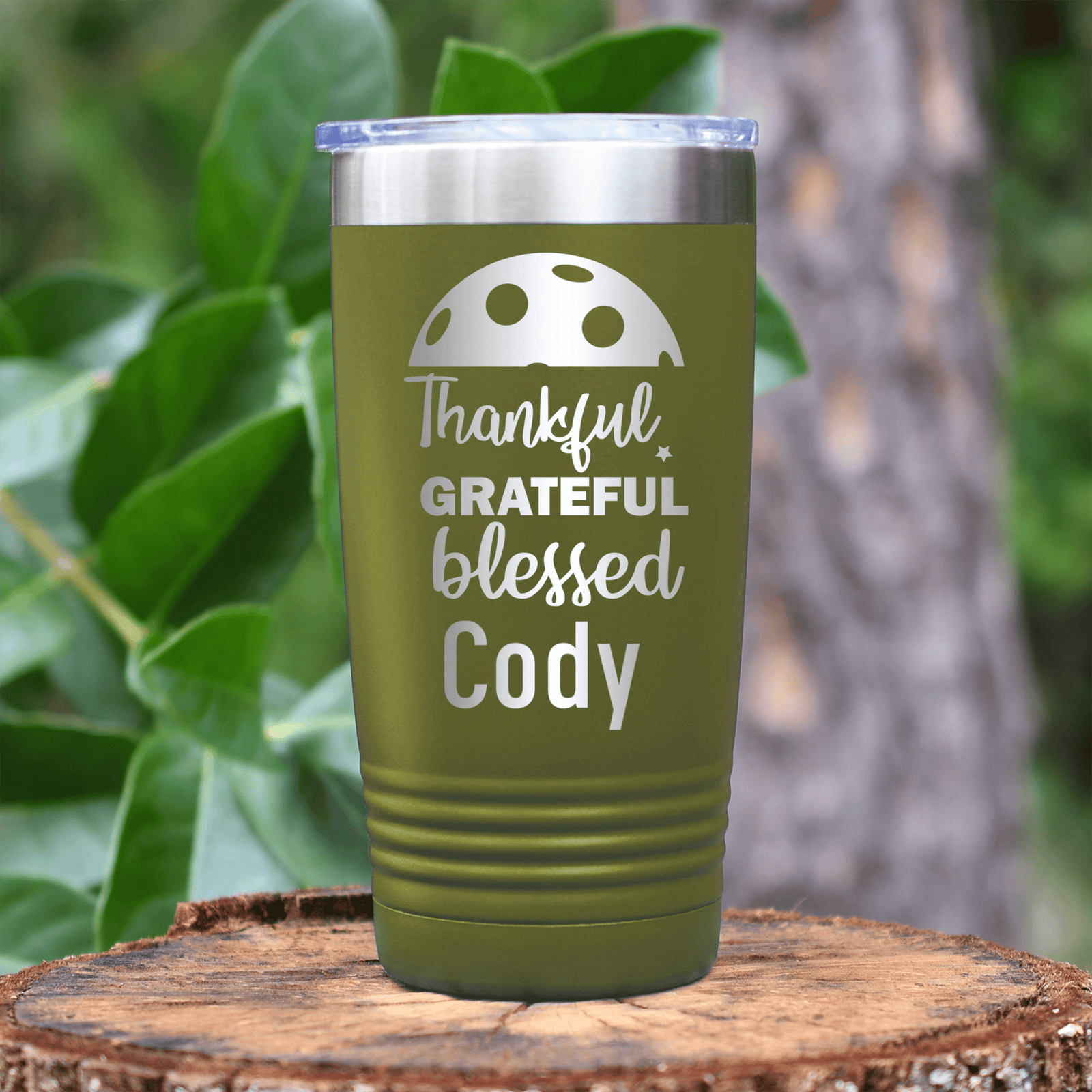Military Green Pickleball Tumbler With Blessed For Pickleball Design