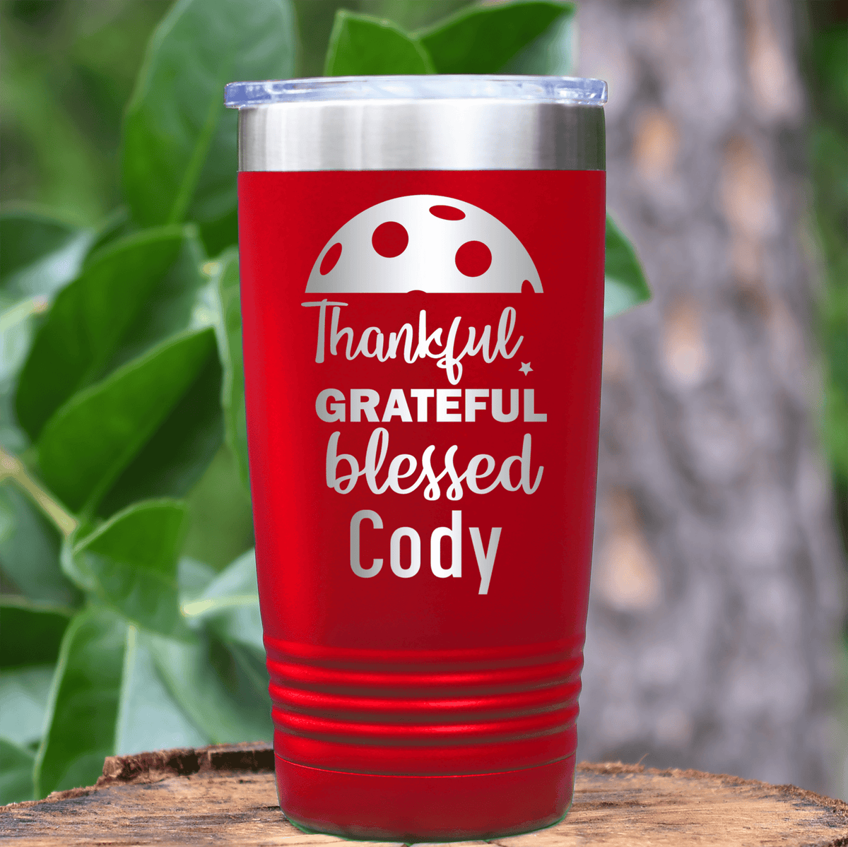 Red Pickleball Tumbler With Blessed For Pickleball Design