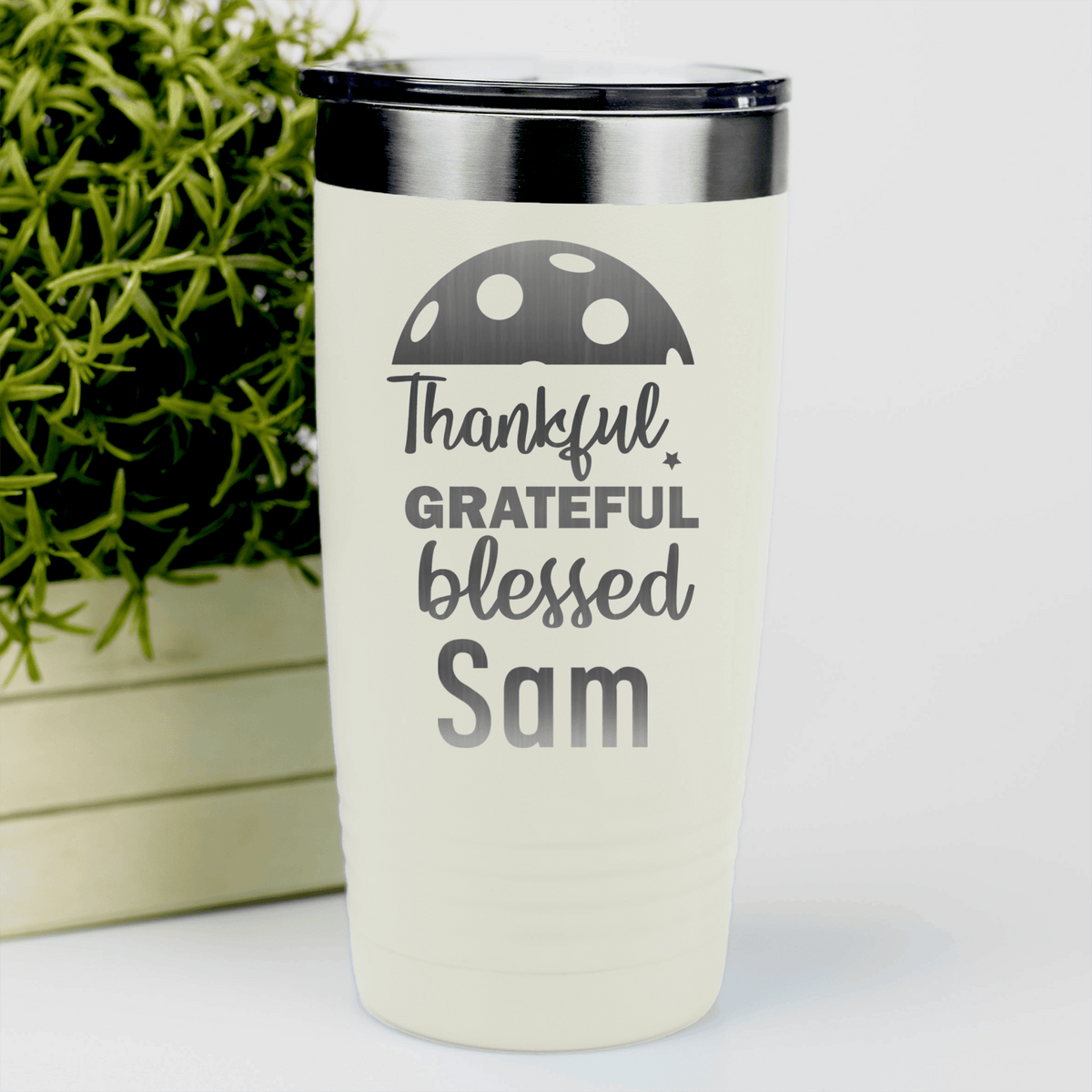 White Pickleball Tumbler With Blessed For Pickleball Design