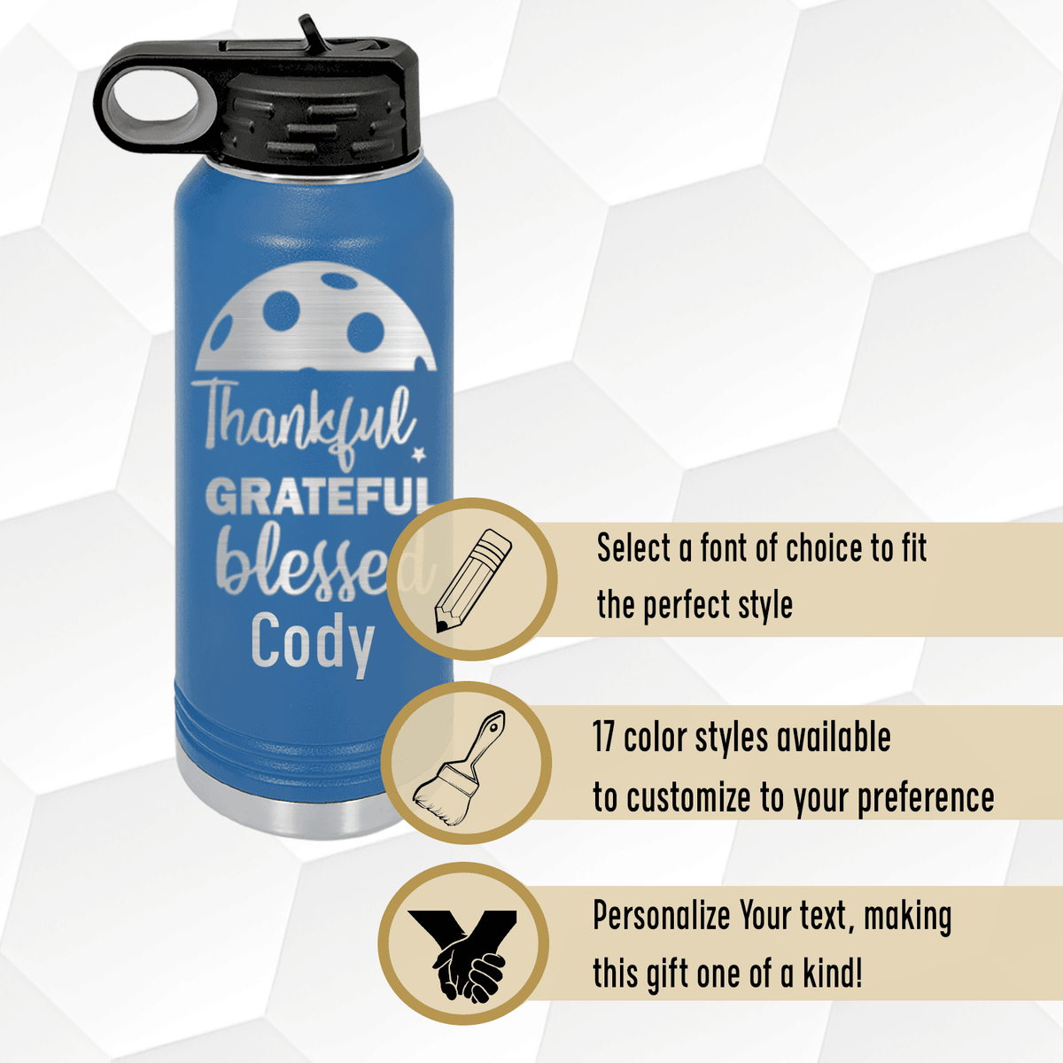 Personalized Blessed For Pickleball Water Bottle for her, Customized Gifts for Women by Groovy Girl Gifts