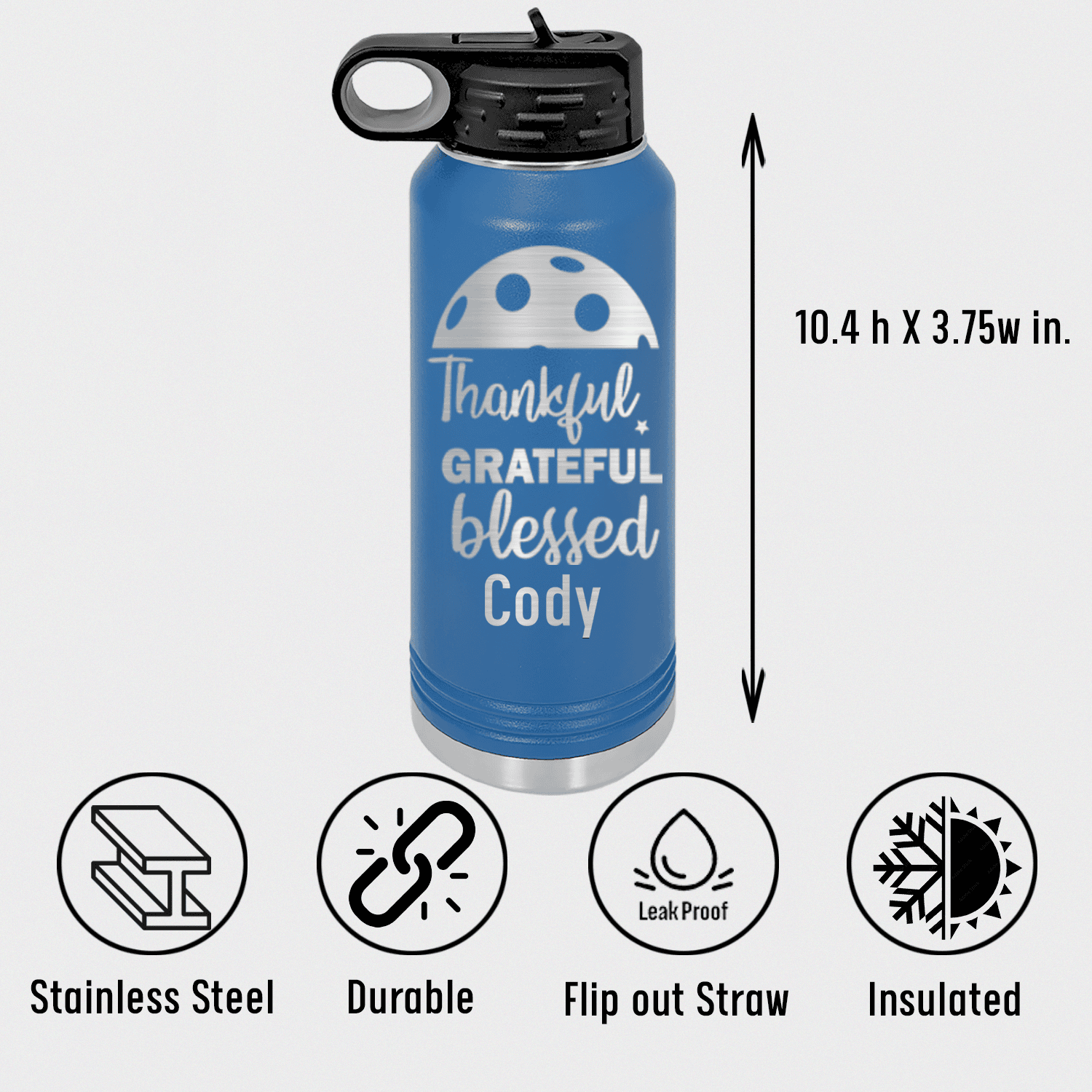 Personalized Blessed For Pickleball Water Bottle for her, Customized Gifts for Women by Groovy Girl Gifts