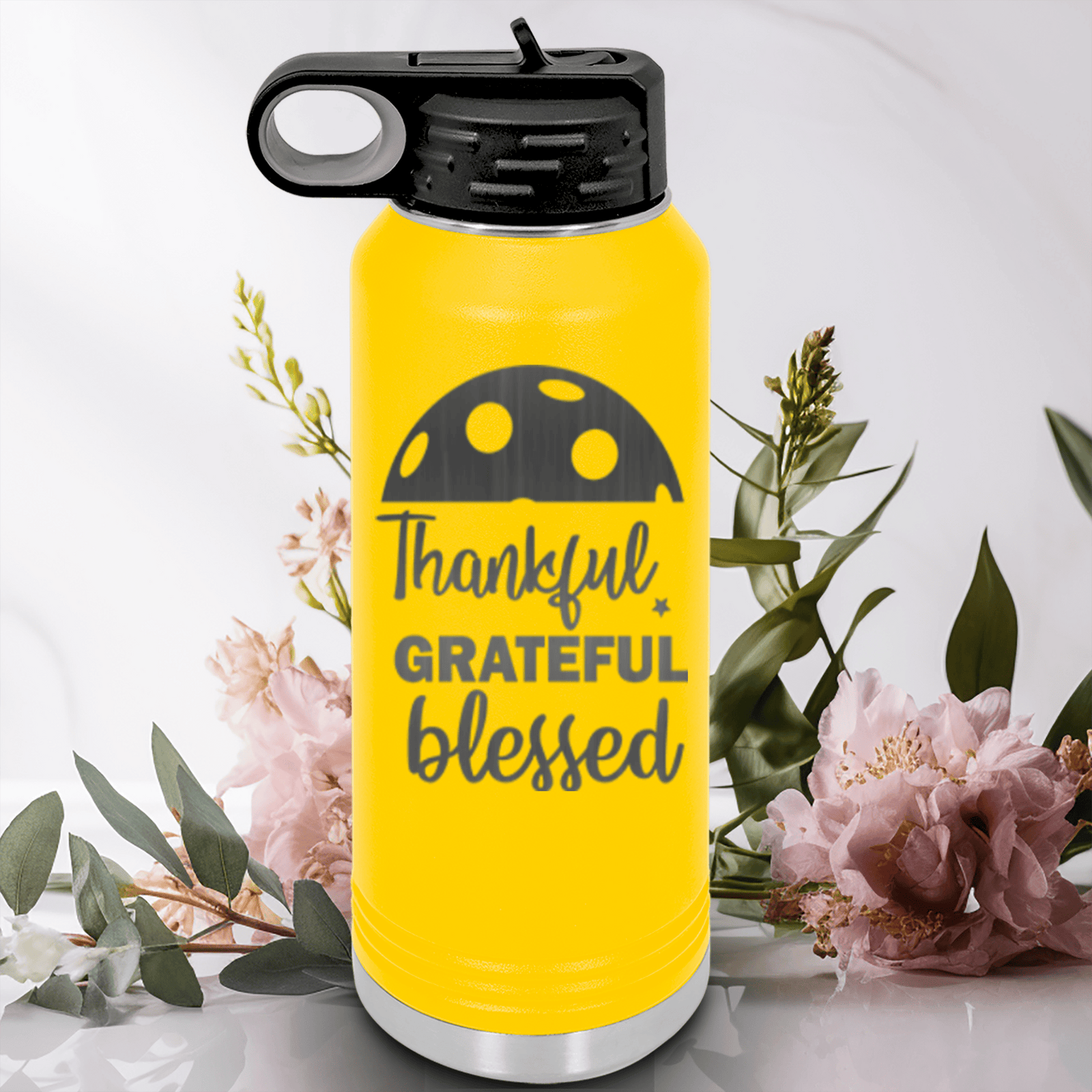 Yellow Pickleball Water Bottle With Blessed For Pickleball Design
