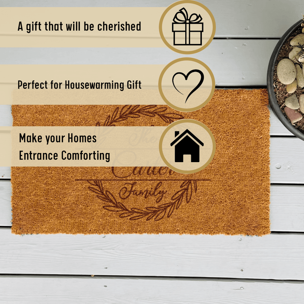 Personalized Botanical Frames Engraved Door Mat for her, Customized Gifts for Women by Groovy Girl Gifts