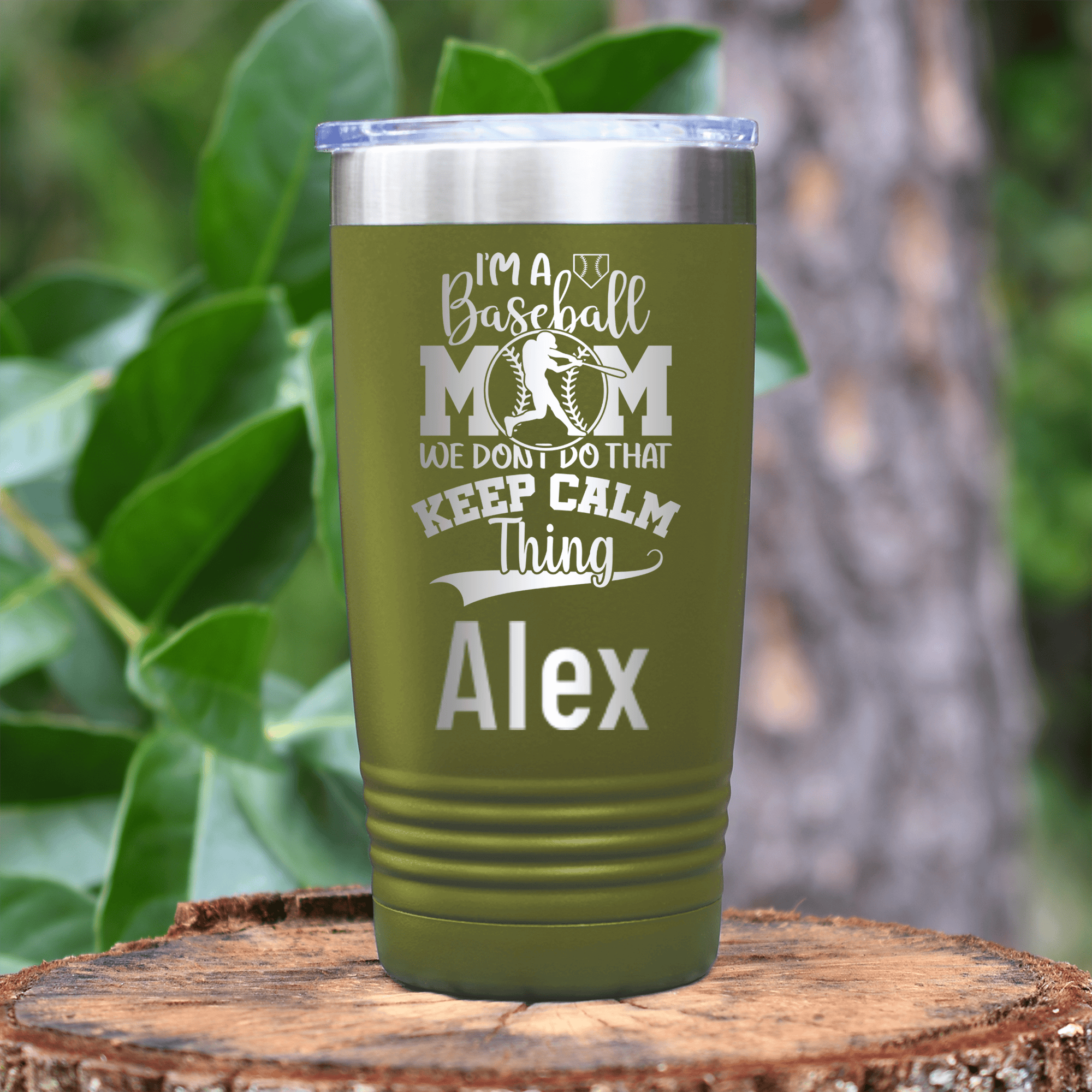 Military Green Baseball Mom Tumbler With Calm Isnt For Baseball Moms Design