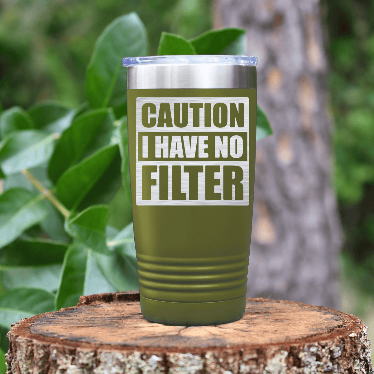 Military Green pickelball tumbler Caution No Filter