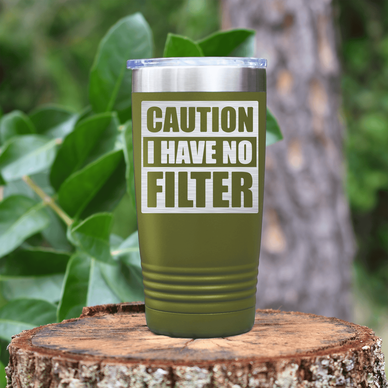 Military Green pickelball tumbler Caution No Filter