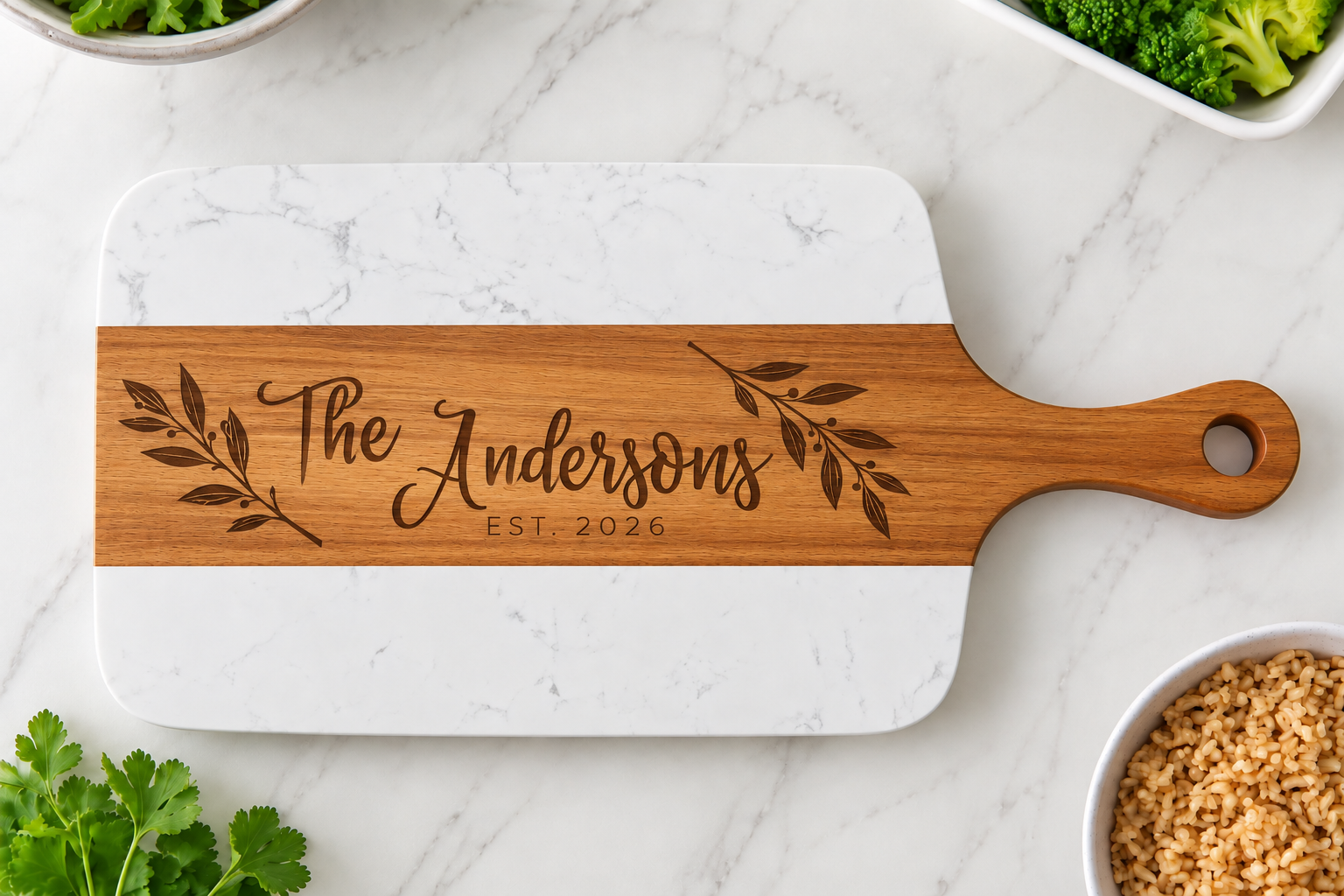 Family Name Marble & Wood Charcuterie Board