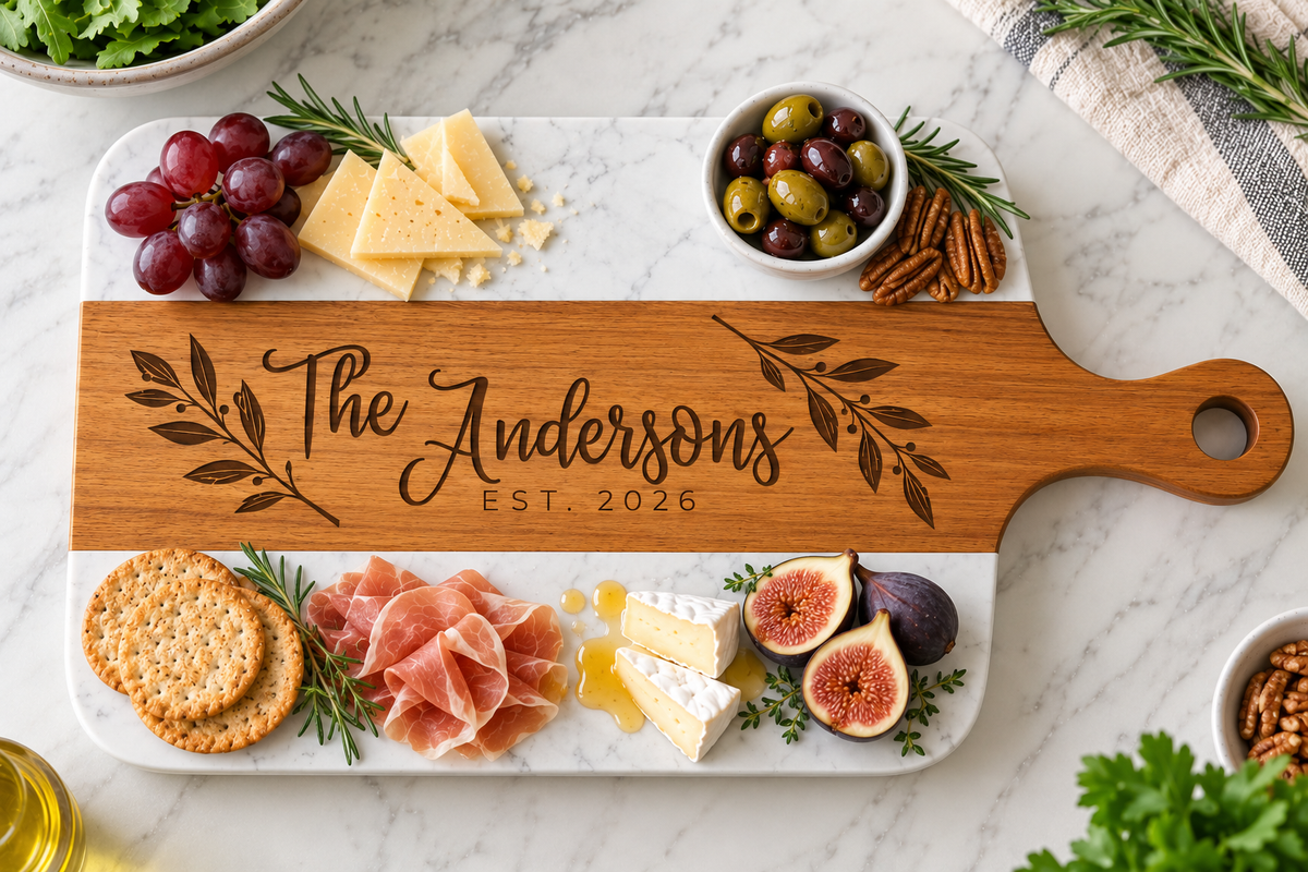 Family Name Marble & Wood Charcuterie Board