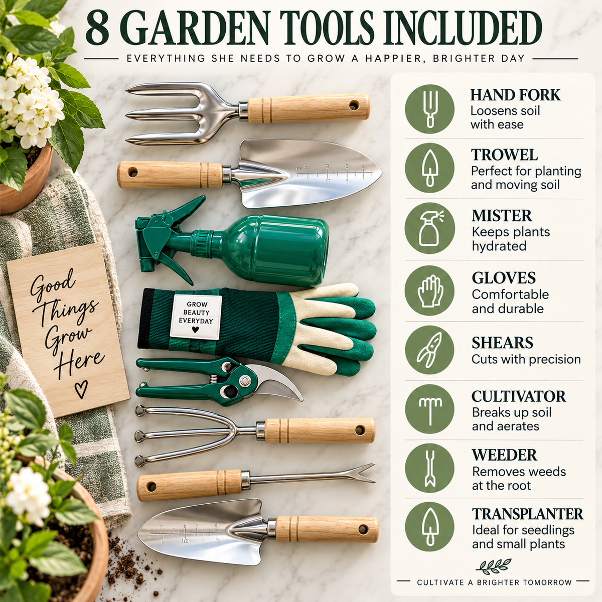 Personalized Garden Tote Set with Tools for Women