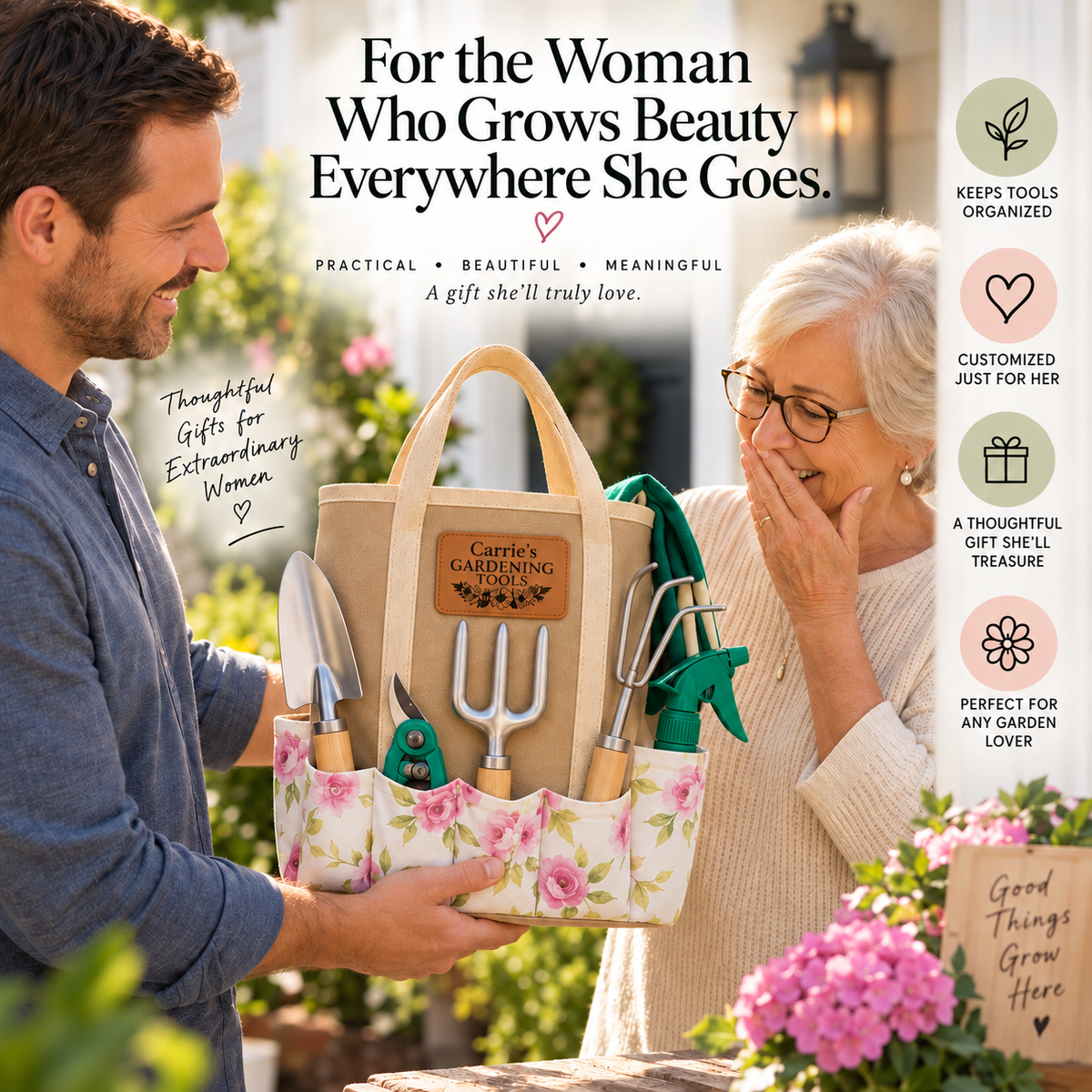Personalized Garden Tote Set with Tools for Women